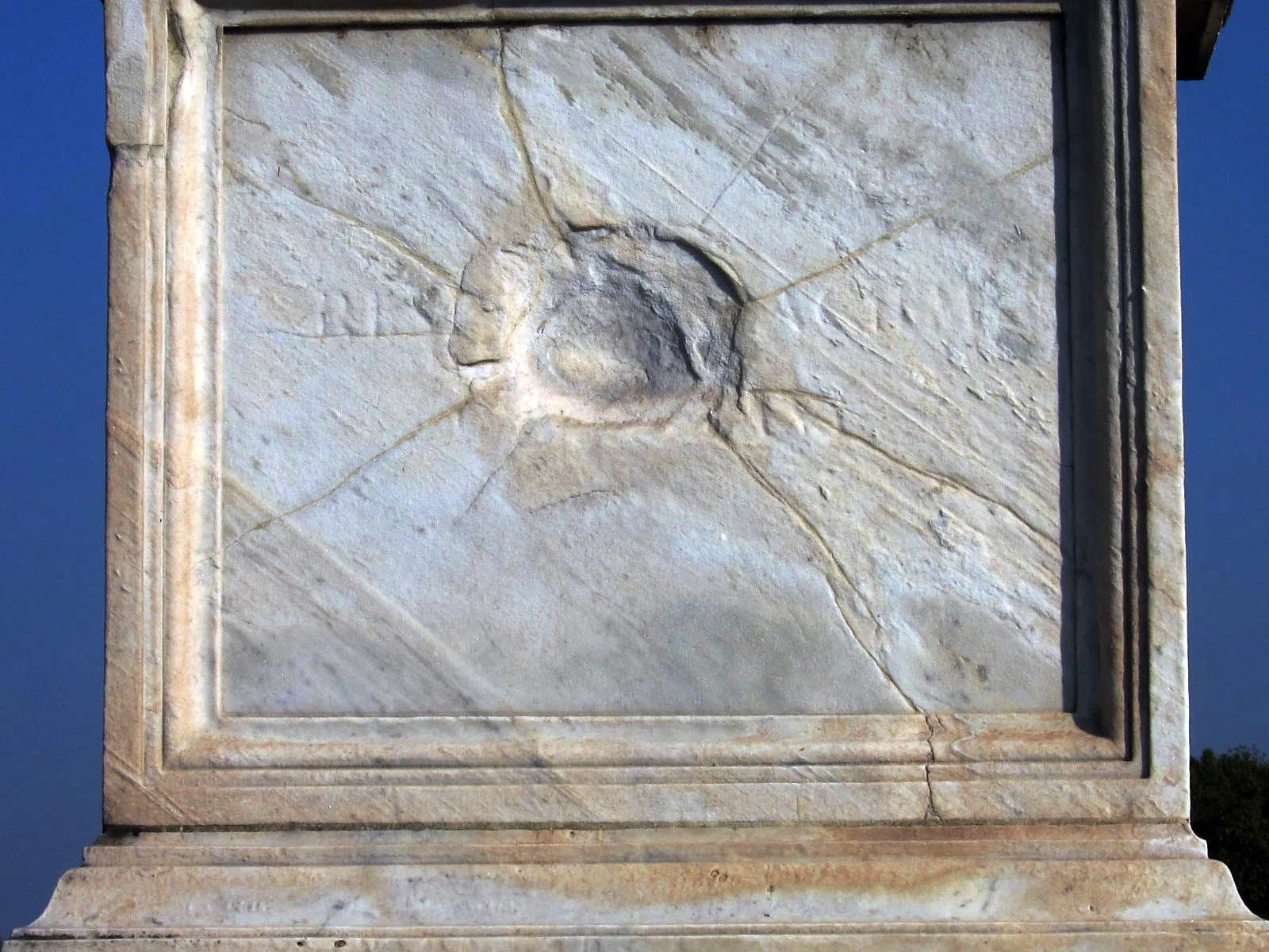 Cannonball mark on the bridge